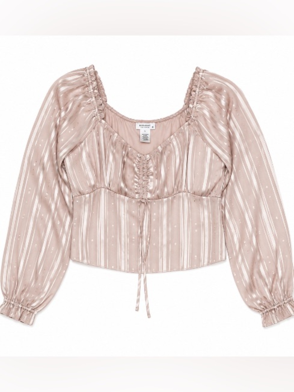 KIRIOUS • Blush Pink • Striped • Satin • Peasant Blouse • Large